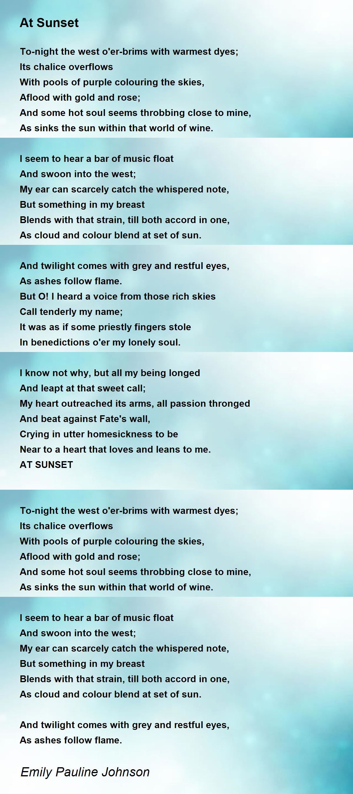 At Sunset Poem by Emily Pauline Johnson Poem Hunter