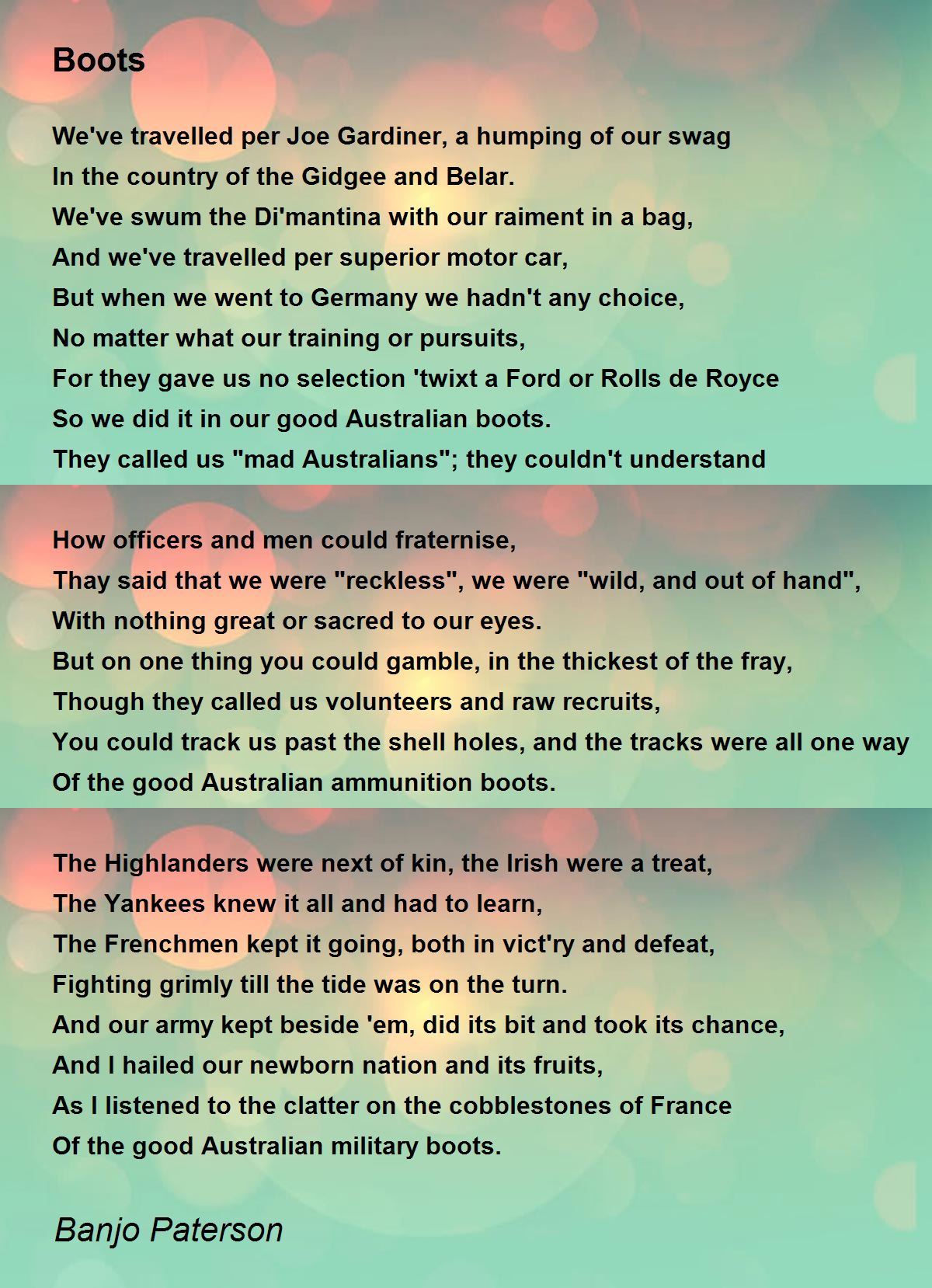 Boots Poem by Banjo Paterson Poem Hunter