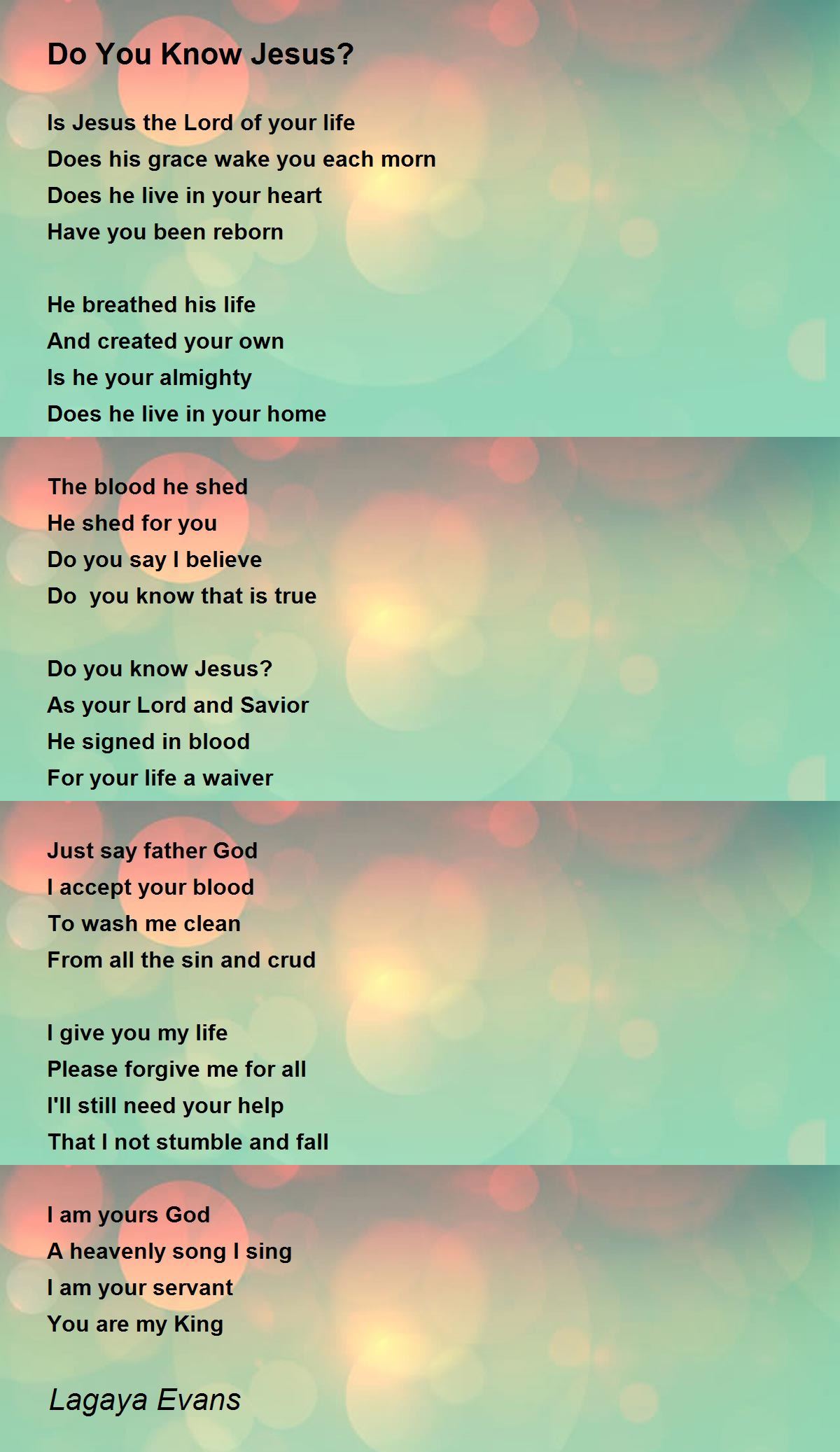 Do You Know Jesus? Do You Know Jesus? Poem by Lagaya Evans