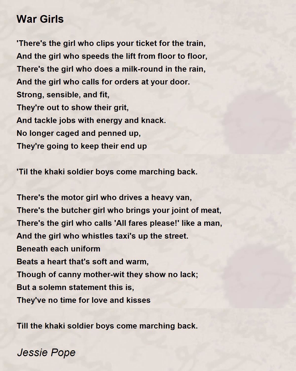 War Girls Poem by Jessie Pope - Poem Hunter