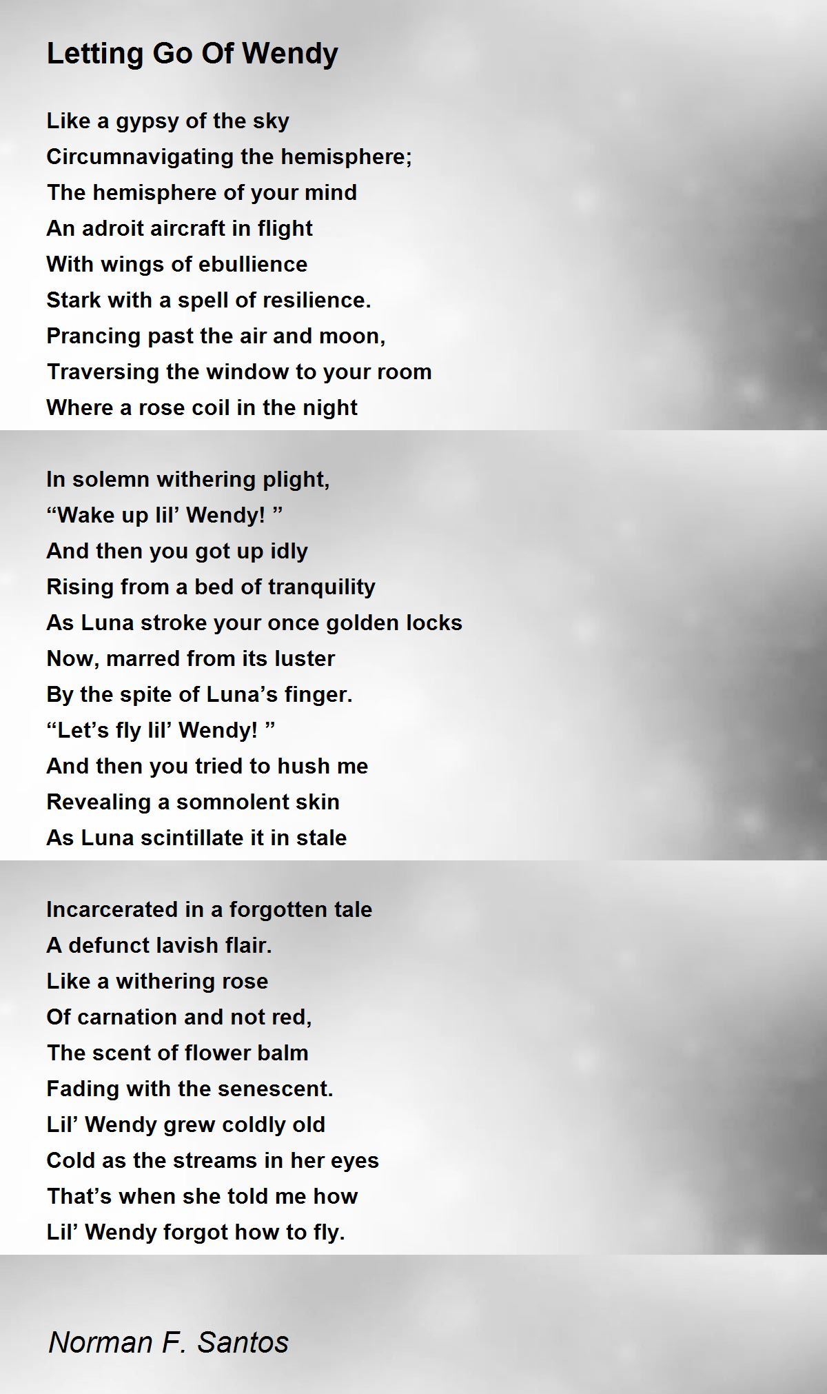 Letting Go Of Wendy Letting Go Of Wendy Poem by Norman F. Santos