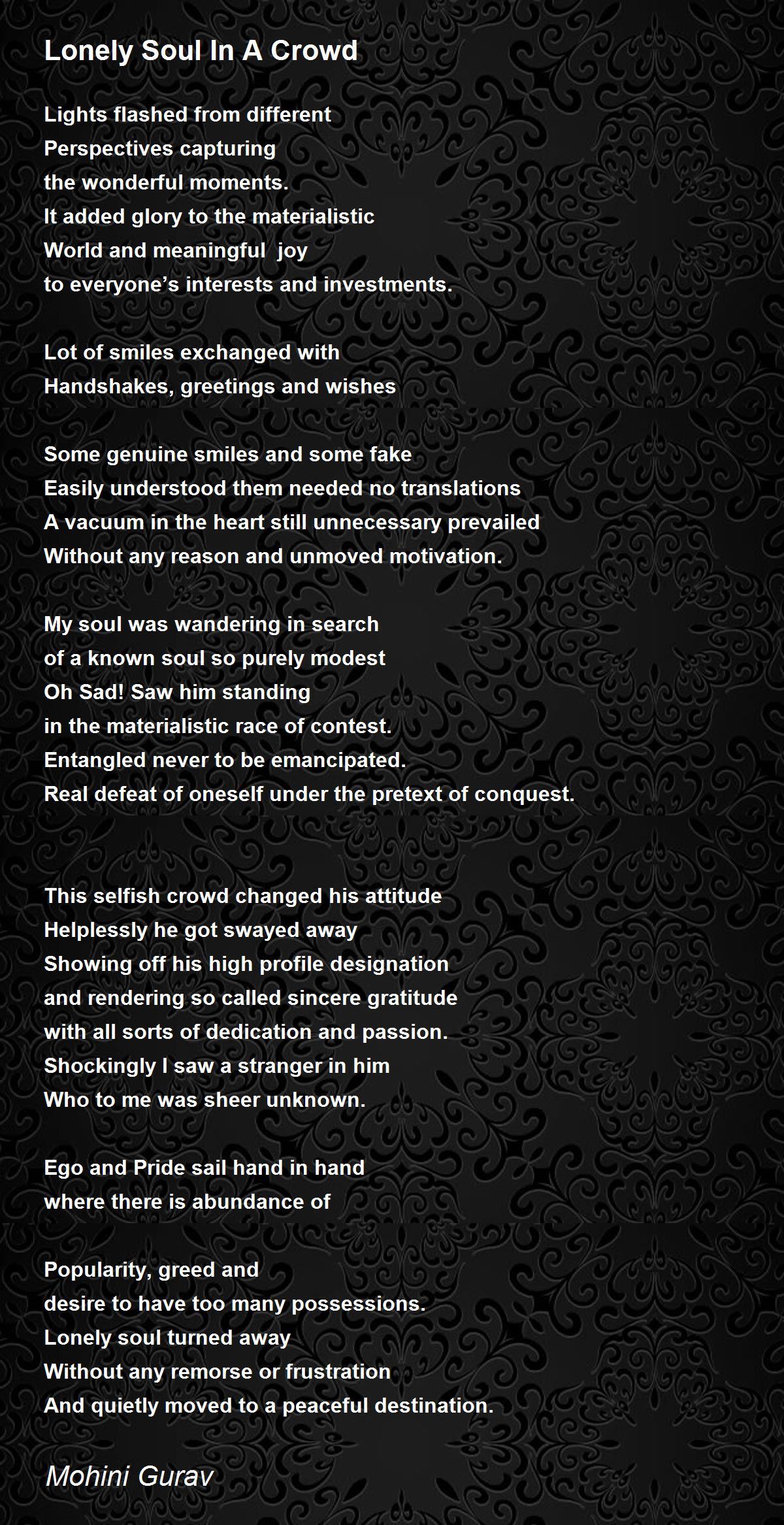 Lonely Soul In A Crowd by Mohini Gurav Lonely Soul In A Crowd Poem