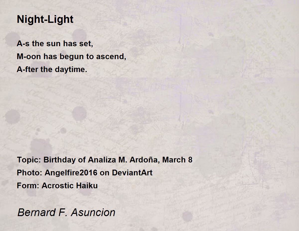 NightLight by Bernard F. Asuncion NightLight Poem