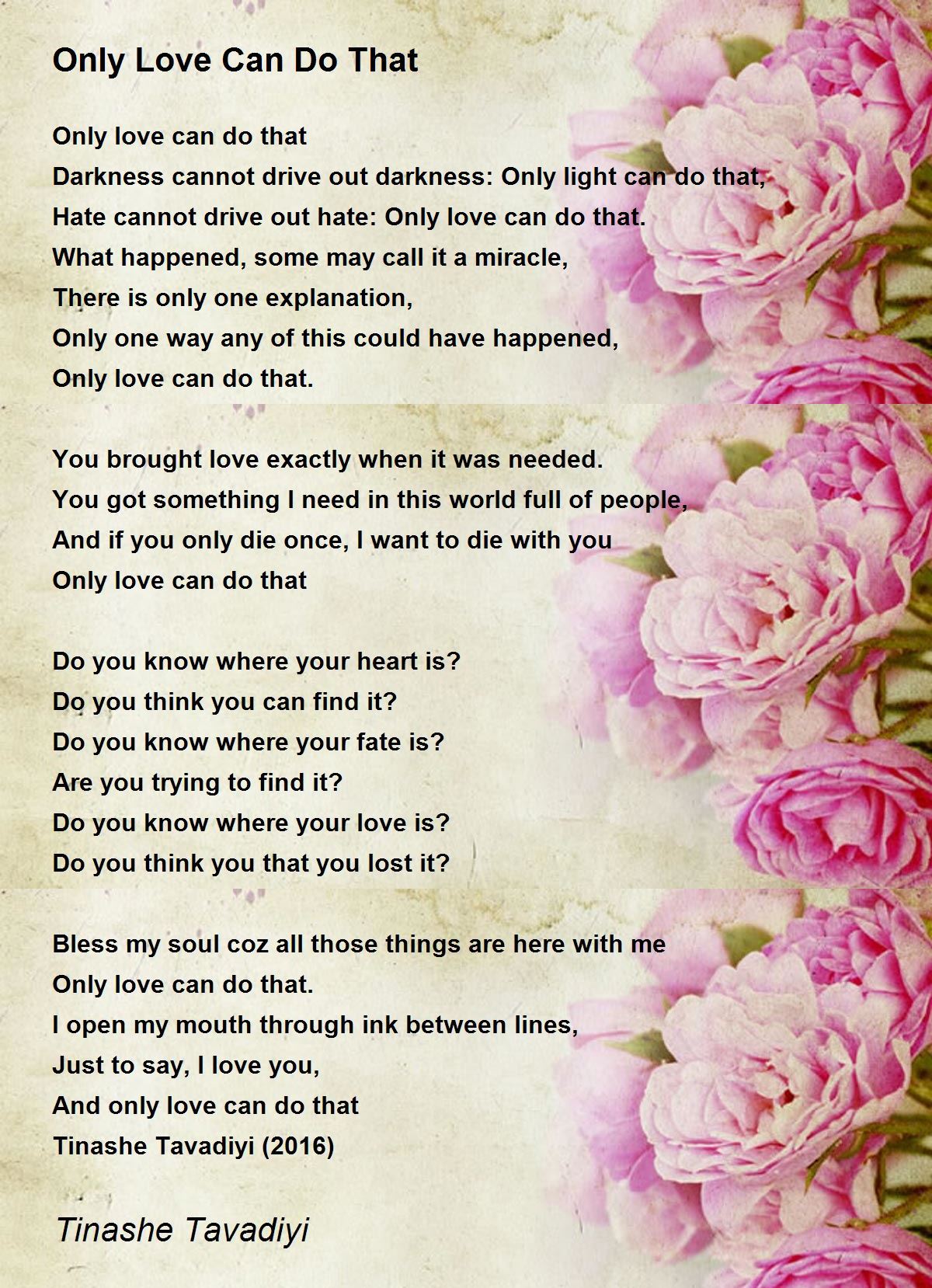 Only Love Can Do That by Tinashe Tavadiyi Only Love Can Do That Poem