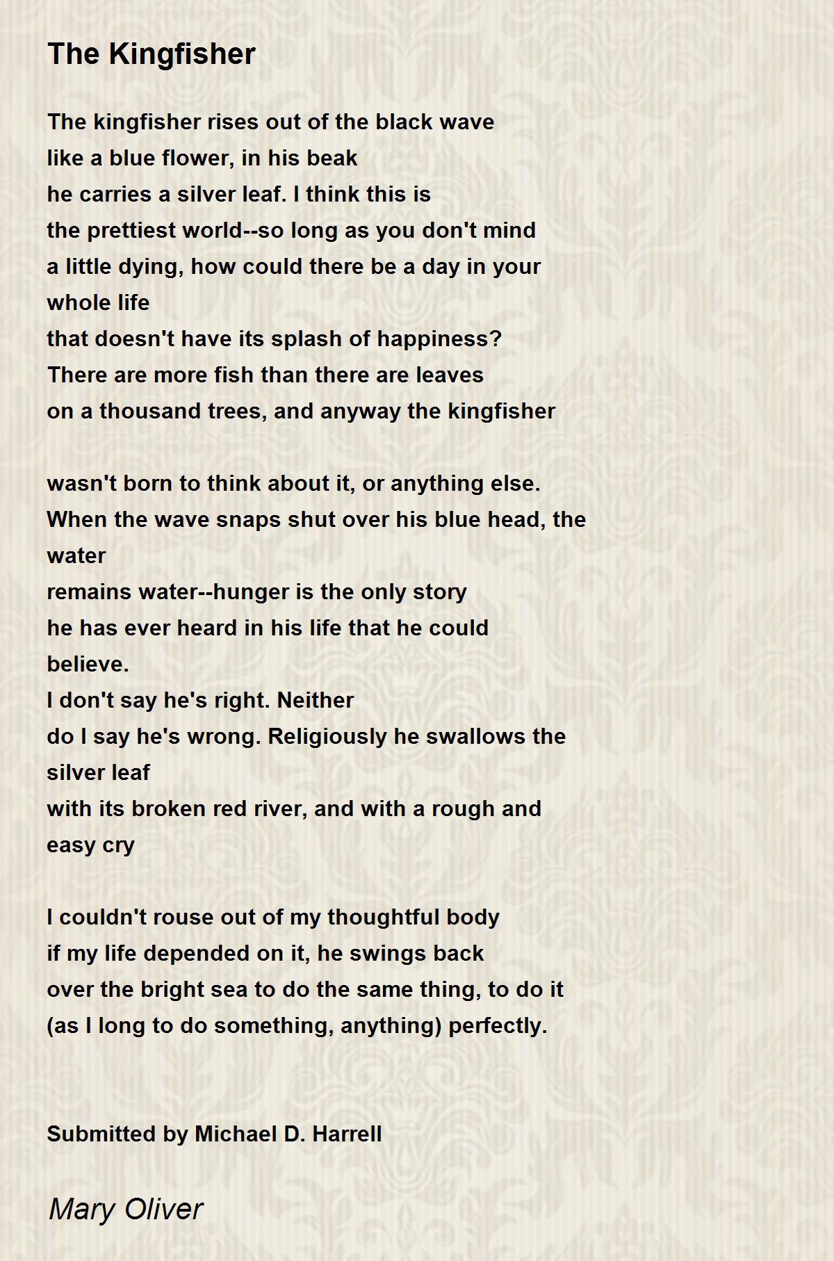 The Kingfisher Poem by Mary Oliver - Poem Hunter