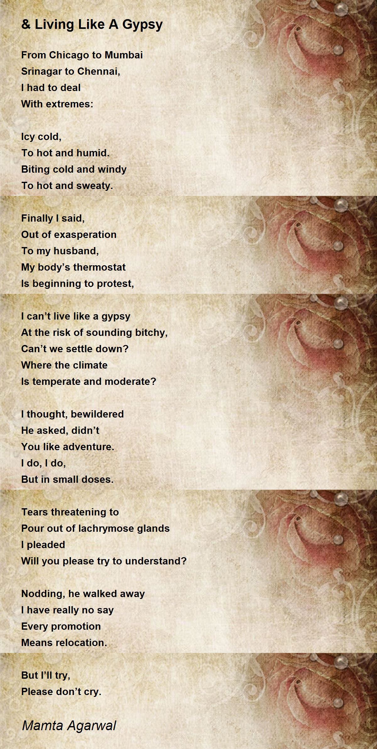 & Living Like A Gypsy by Mamta Agarwal & Living Like A Gypsy Poem