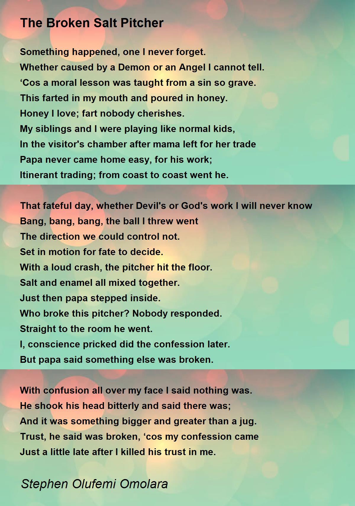 The Broken Salt Pitcher by Stephen Olufemi Omolara The Broken Salt