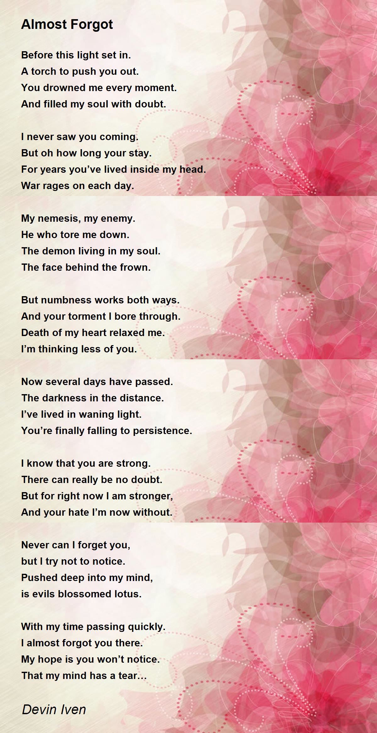 Almost Forgot By Devin Iven Almost Forgot Poem