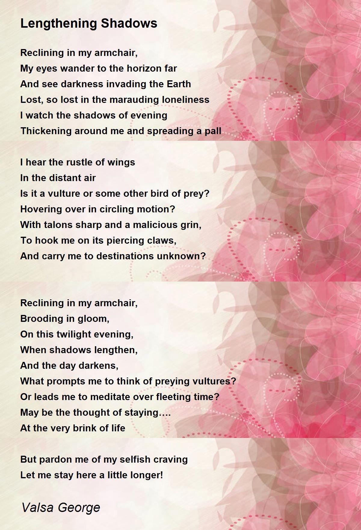 Lengthening Shadows Poem by Valsa Poem Hunter