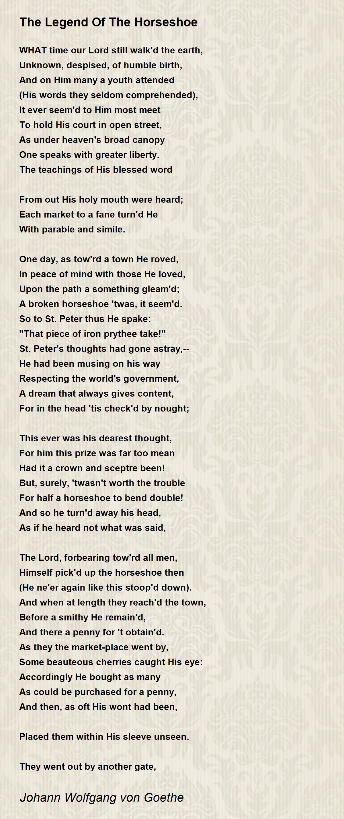 The Legend Of The Horseshoe Poem by Johann Wolfgang von Goethe Poem
