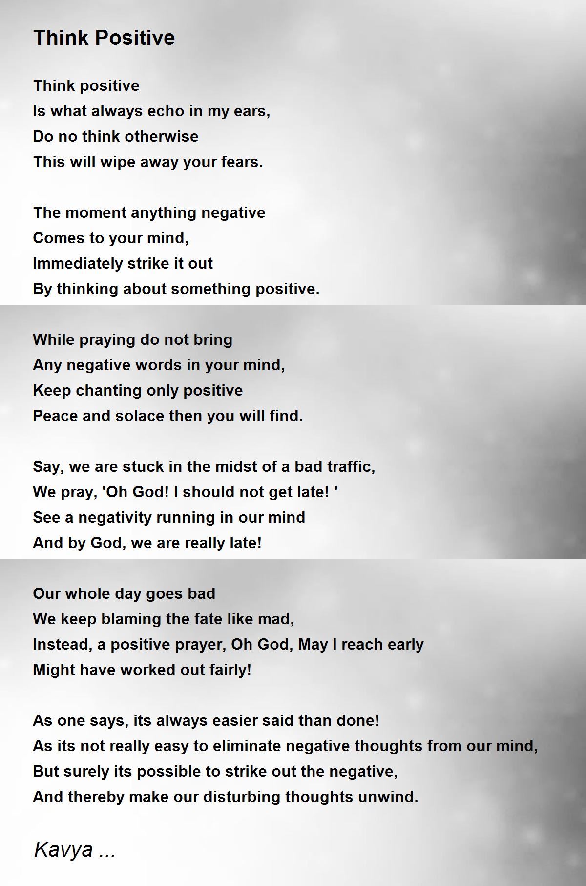 Think Positive Poem by Kavya - Poem Hunter