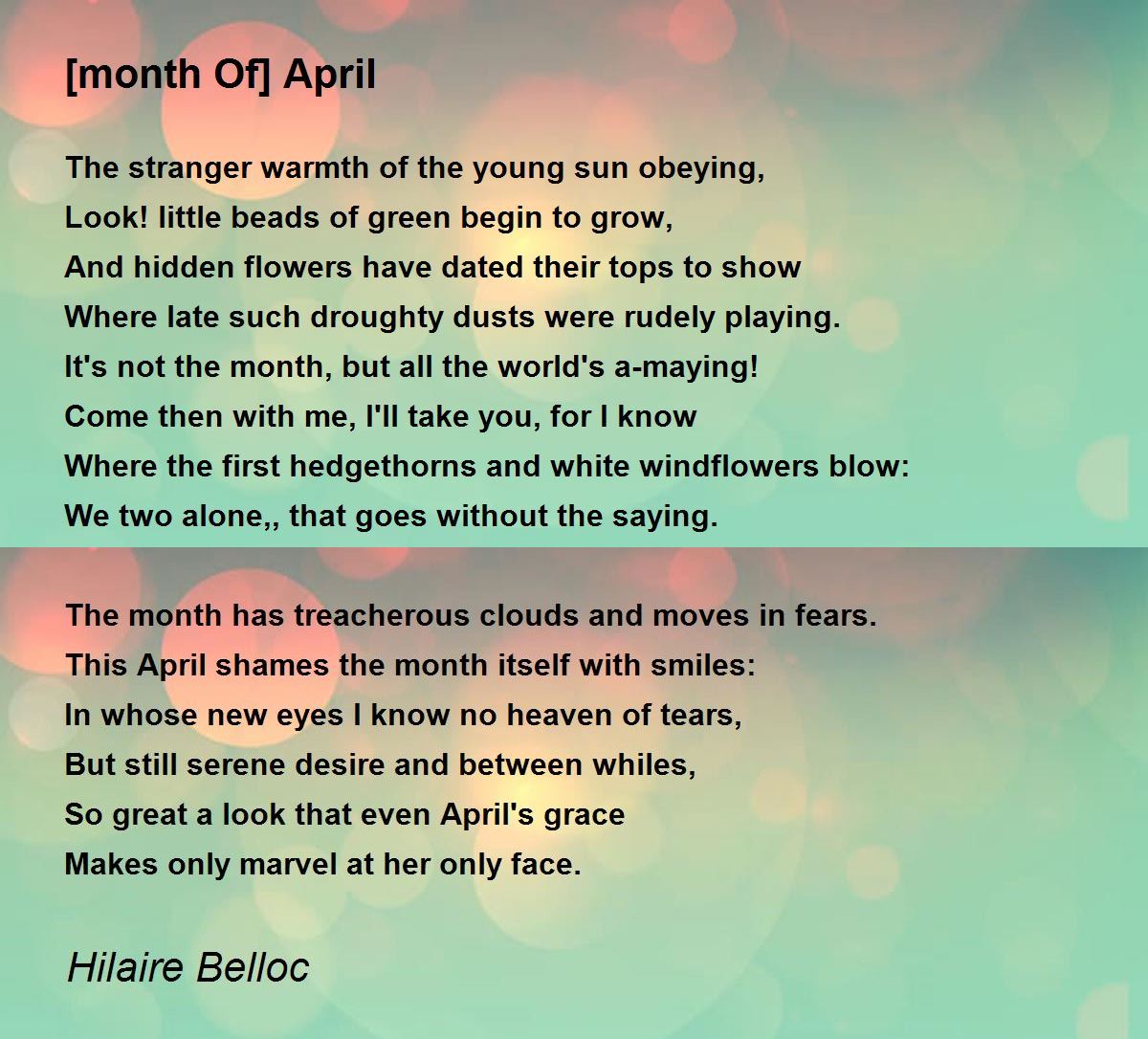 [month Of] April Poem by Hilaire Belloc - Poem Hunter
