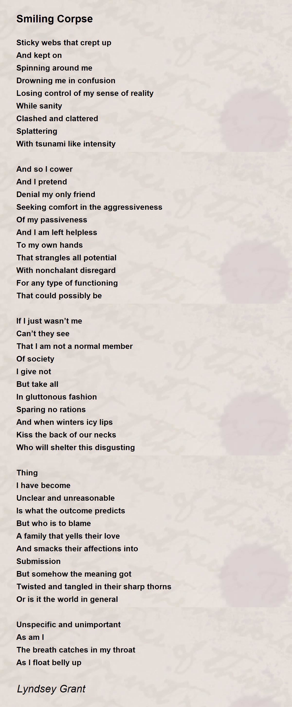 Smiling Corpse Poem by Lyndsey Grant Poem Hunter