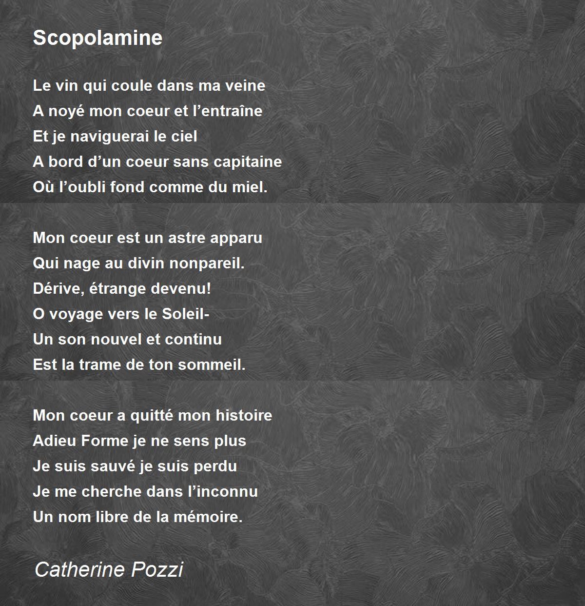 Scopolamine Scopolamine Poem By Catherine Pozzi
