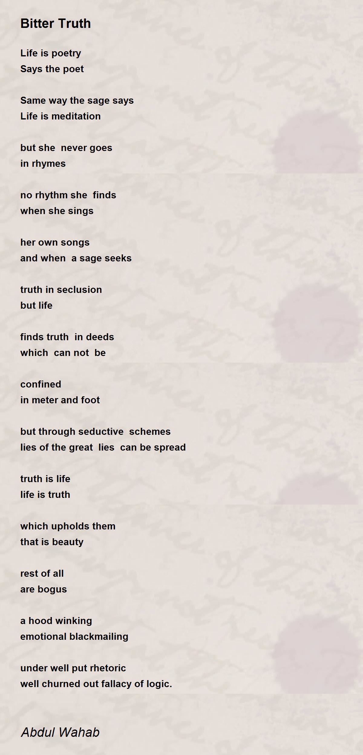 Bitter Truth Poem by Abdul Wahab Poem Hunter