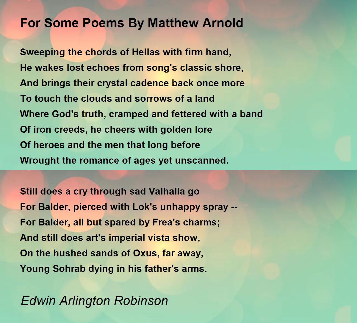 For Some Poems By Matthew Arnold For Some Poems By Matthew Arnold