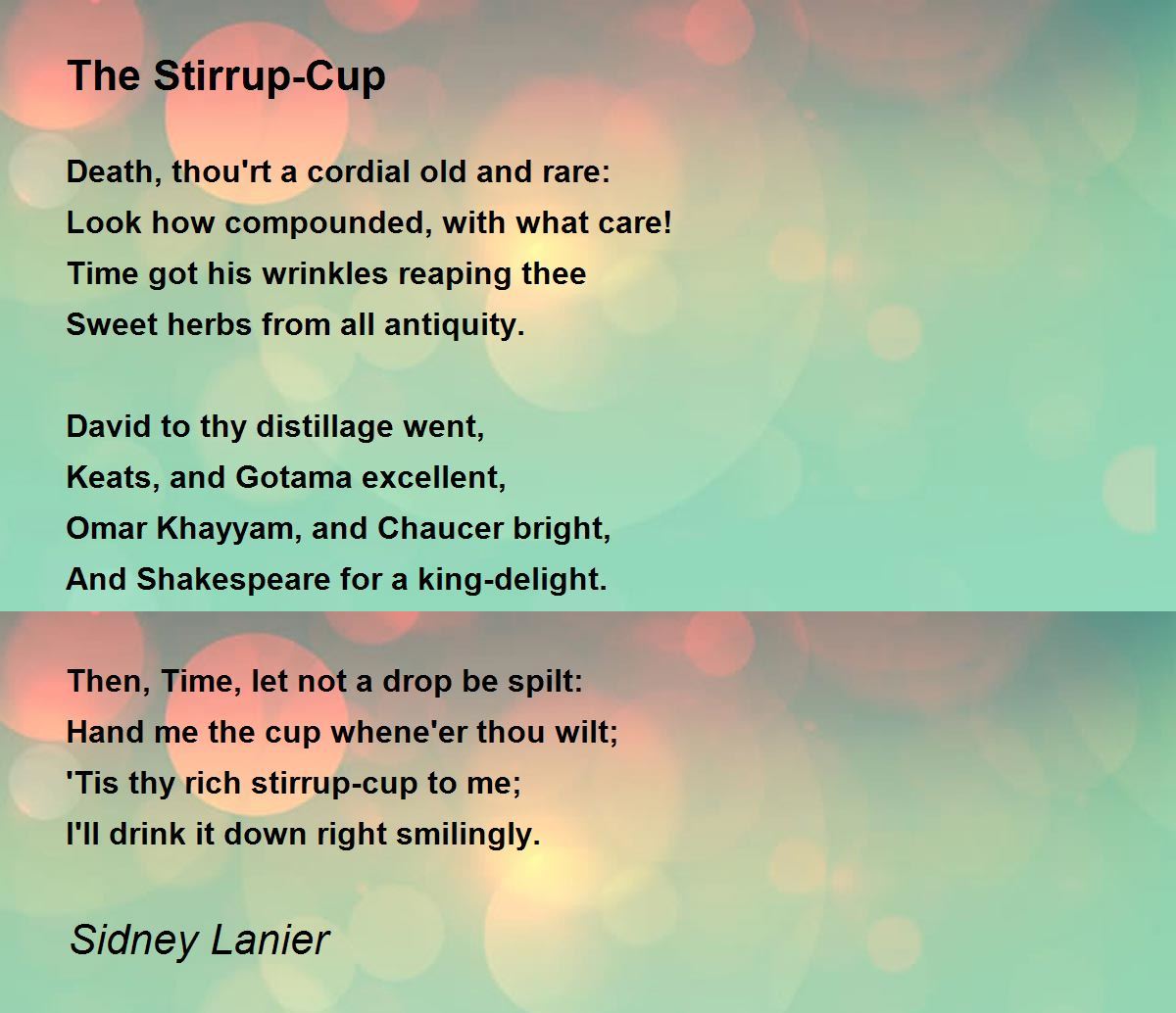 The Stirrup-Cup Poem by Sidney Lanier - Poem Hunter