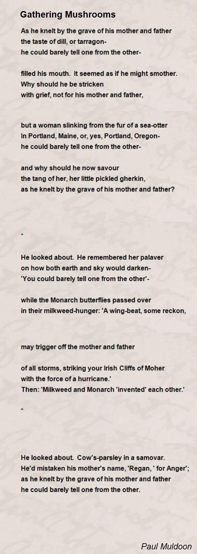 Gathering Mushrooms Poem by Paul Muldoon Poem Hunter