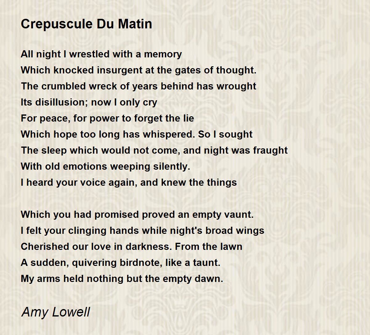 Le Crépuscule Du Matin Baudelaire Analyse