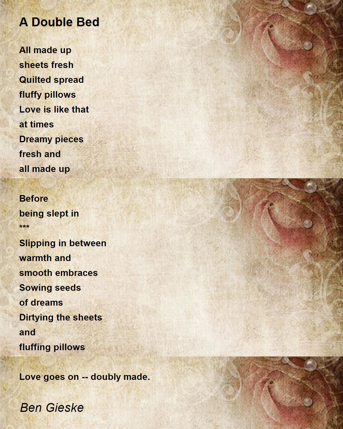 A Double Bed Poem by Ben Gieske Poem Hunter