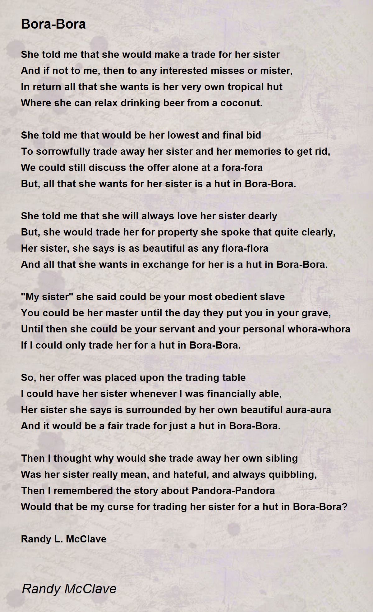 BoraBora BoraBora Poem by Randy McClave