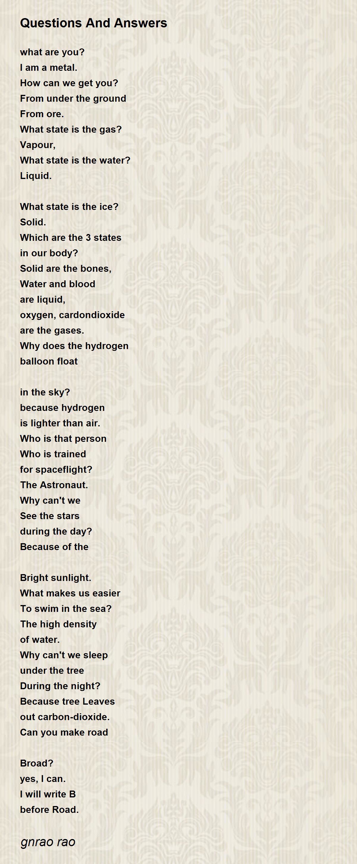 Questions And Answers Questions And Answers Poem by gnrao rao