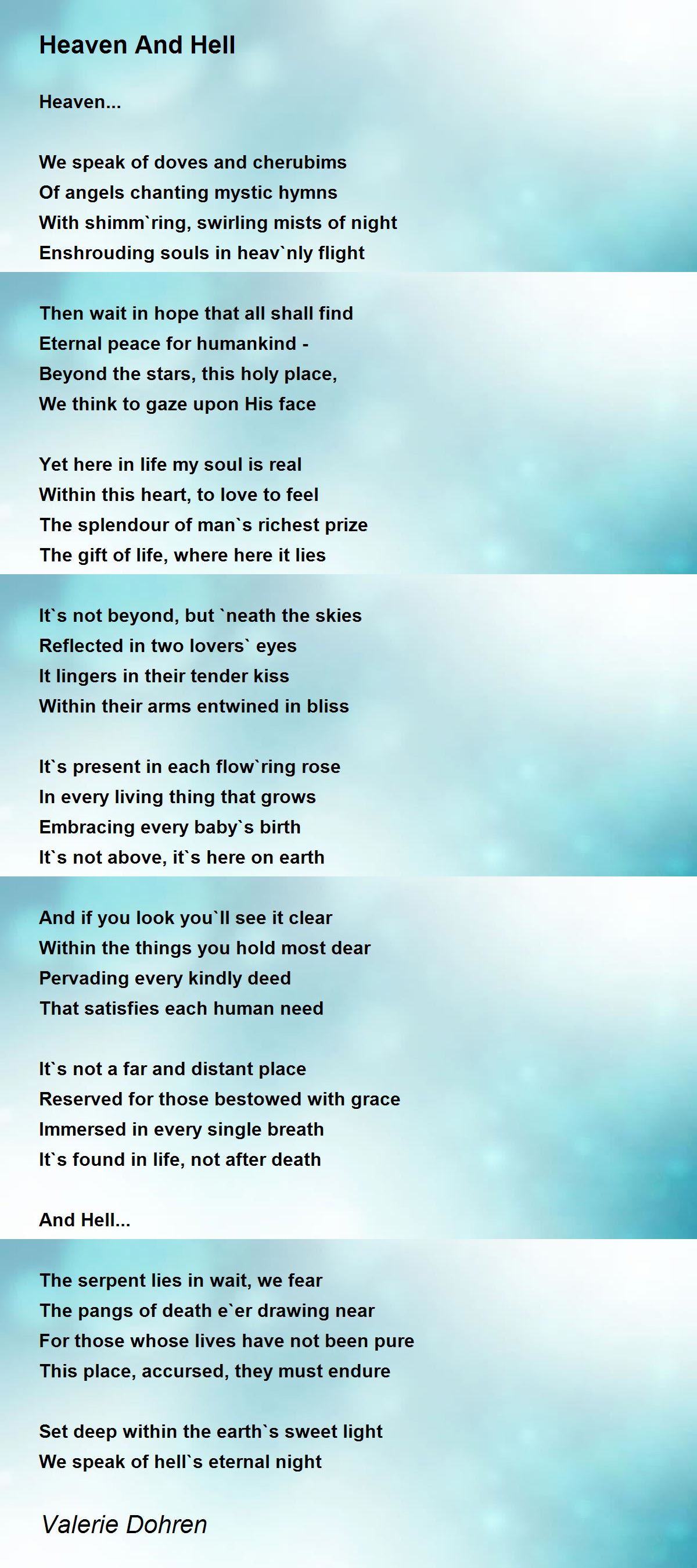 Heaven And Hell Poem by Valerie Dohren - Poem Hunter