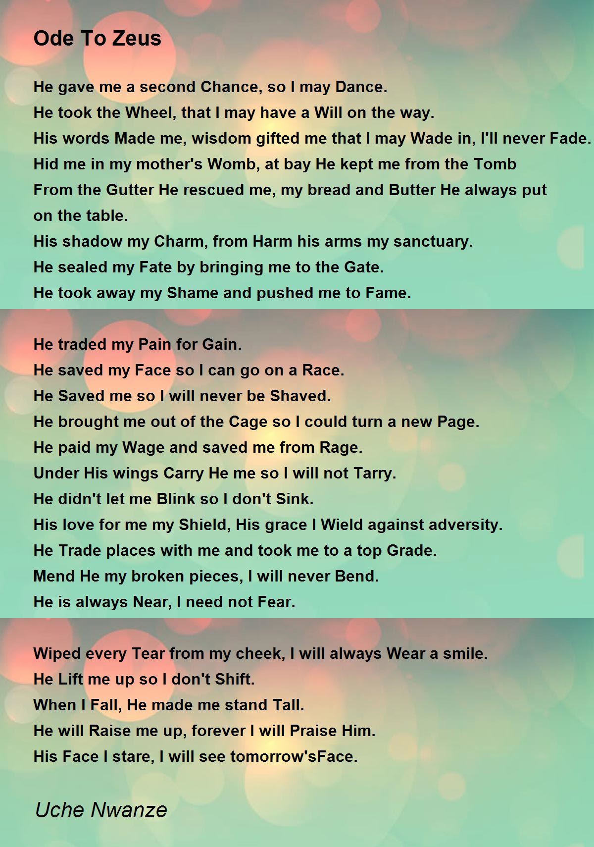 Ode To Zeus by Uche Nwanze Ode To Zeus Poem