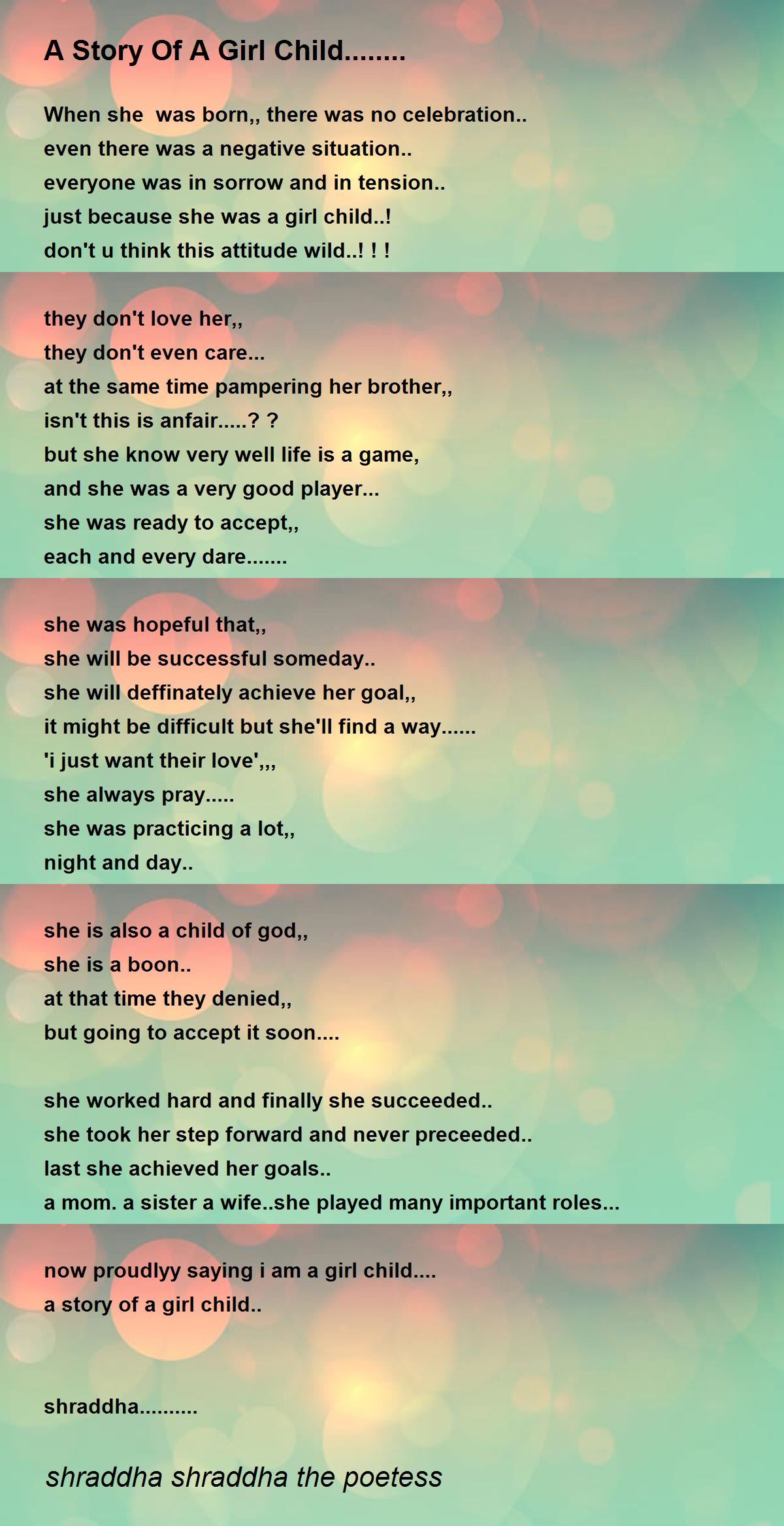 A Story Of A Girl Child........ A Story Of A Girl Child........ Poem by shraddha shraddha the
