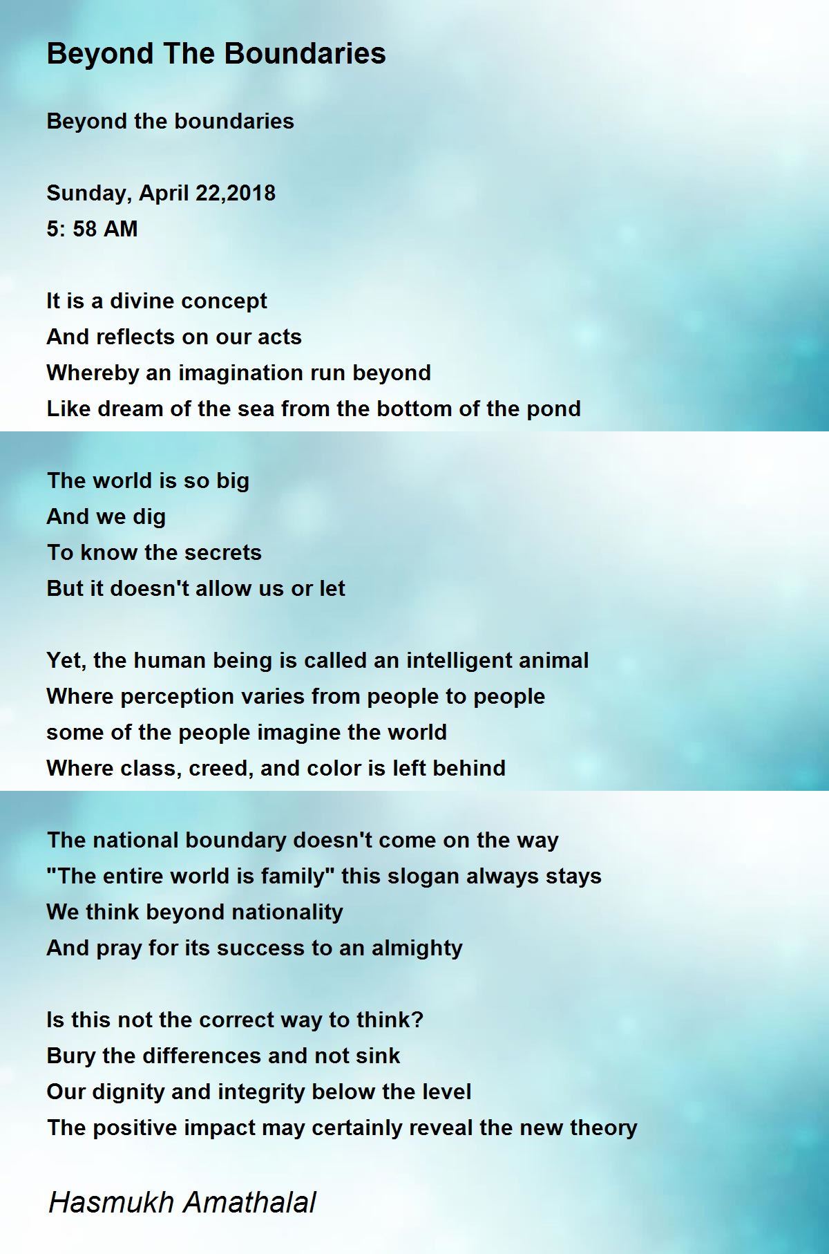 Beyond The Boundaries - Beyond The Boundaries Poem by Mehta Hasmukh ...
