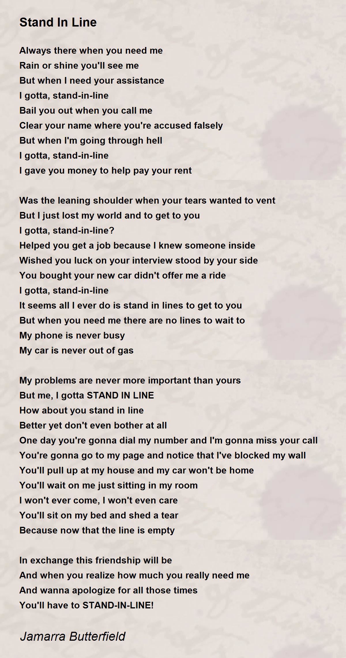 Stand In Line Stand In Line Poem by Jamarra Butterfield