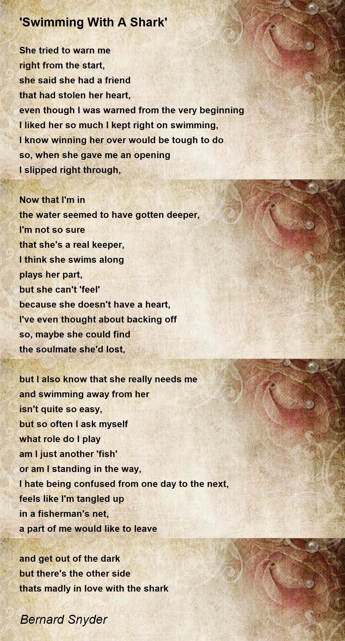 'Swimming With A Shark' Poem by Bernard Snyder - Poem Hunter