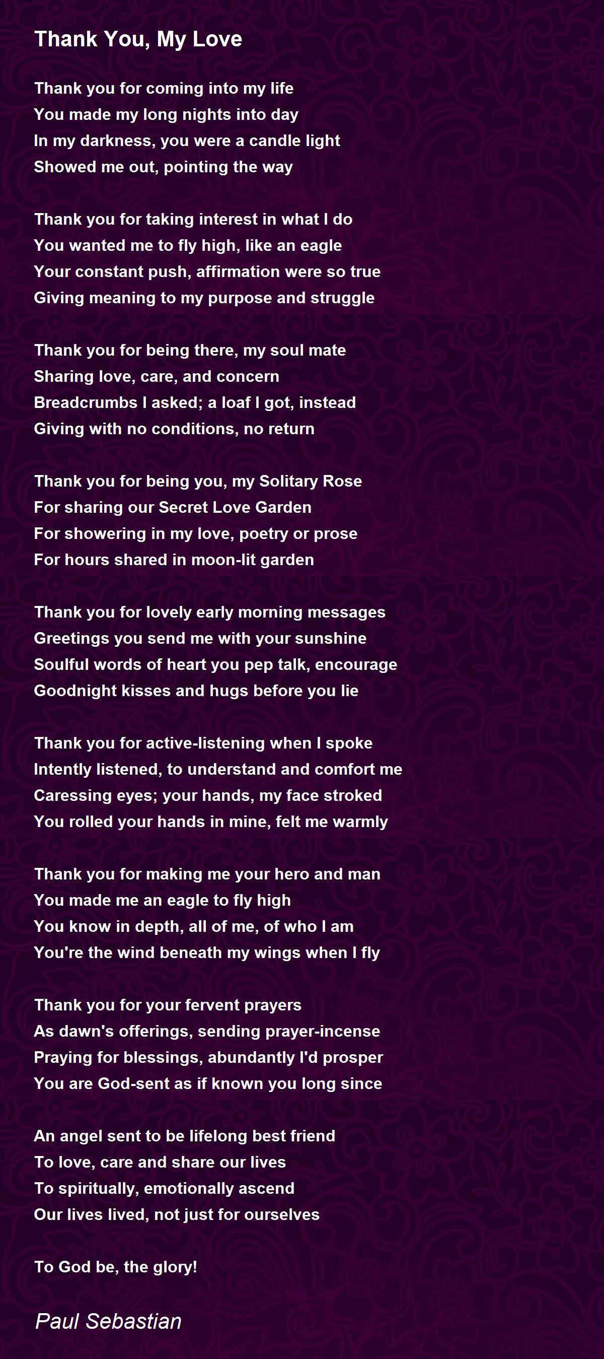 Thank You My Love By Paul Sebastian Thank You My Love Poem