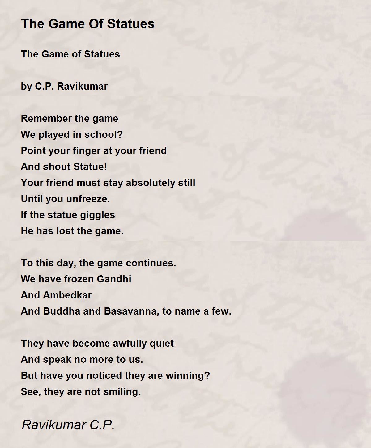 The Game Of Statues The Game Of Statues Poem by Ravikumar C.P.
