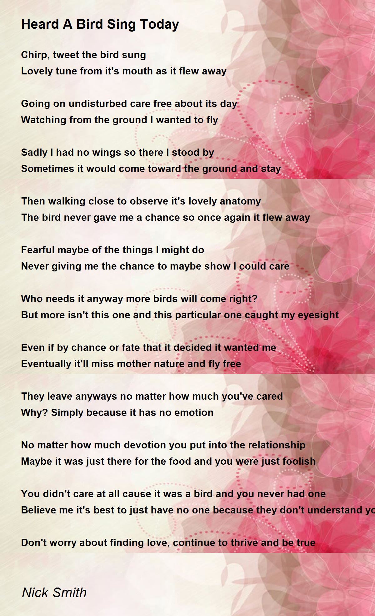 Heard A Bird Sing Today - Heard A Bird Sing Today Poem by Nicholas Smith