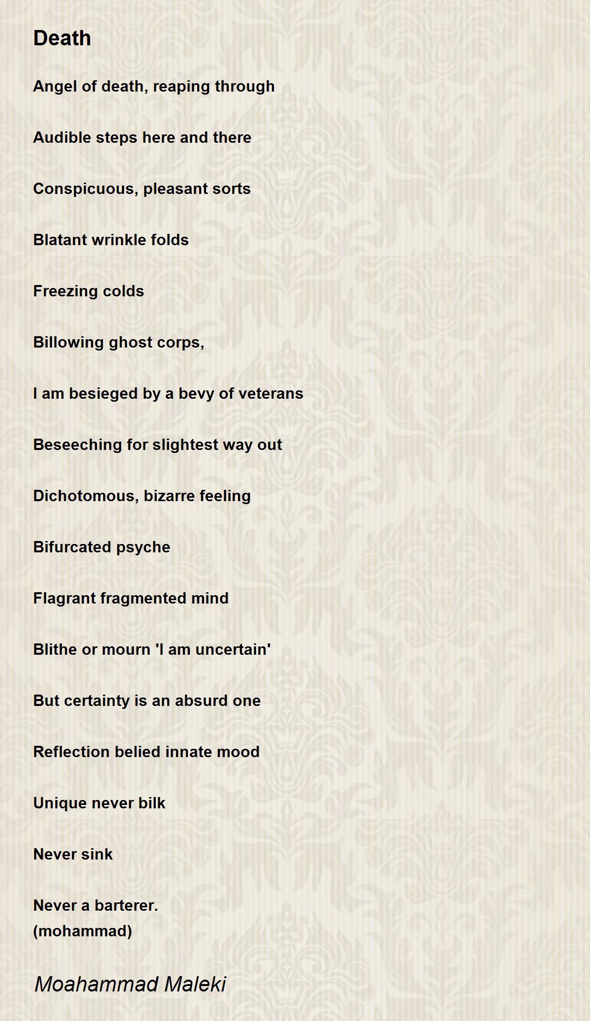 Death Poem by Moahammad Maleki Poem Hunter