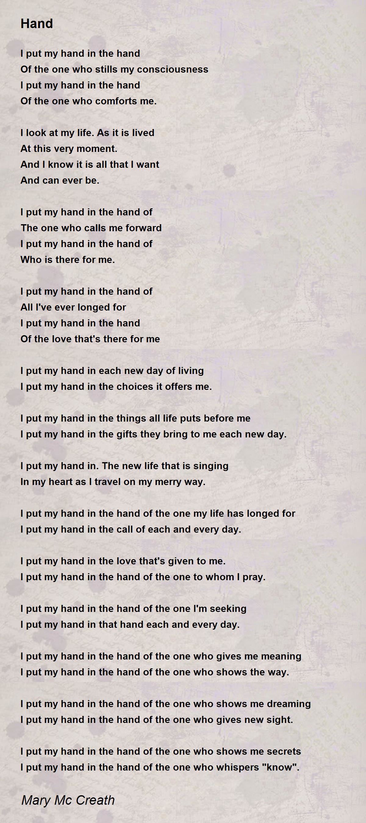 Hand Hand Poem by Mary Mc Creath