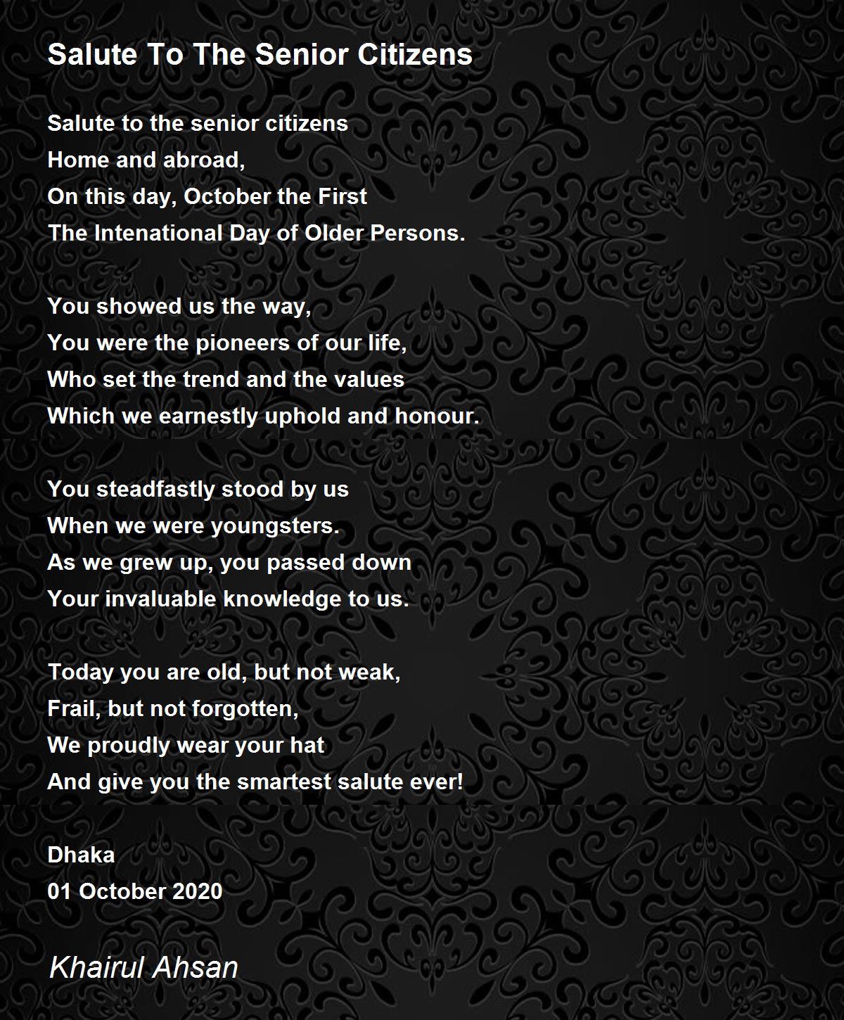 Salute To The Senior Citizens Salute To The Senior Citizens Poem by
