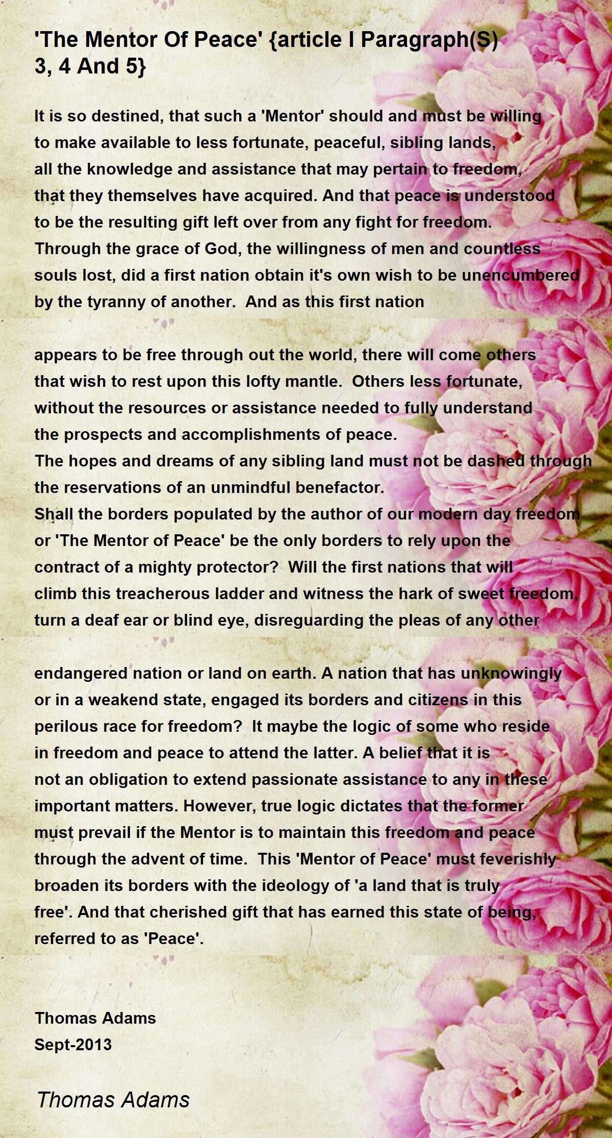 'The Mentor Of Peace' article I Paragraph(S) 3,4 And 5 Poem by Thomas