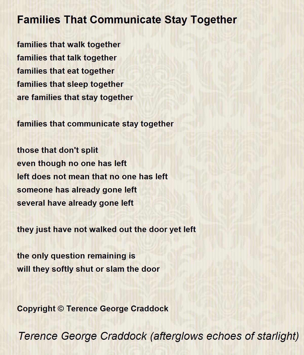 Families That Communicate Stay Together Families That Communicate