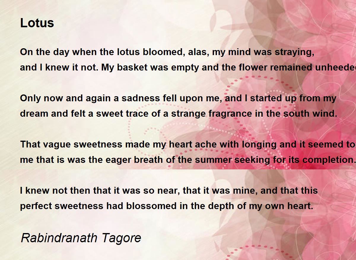 Lotus Poem by Rabindranath Tagore Poem Hunter