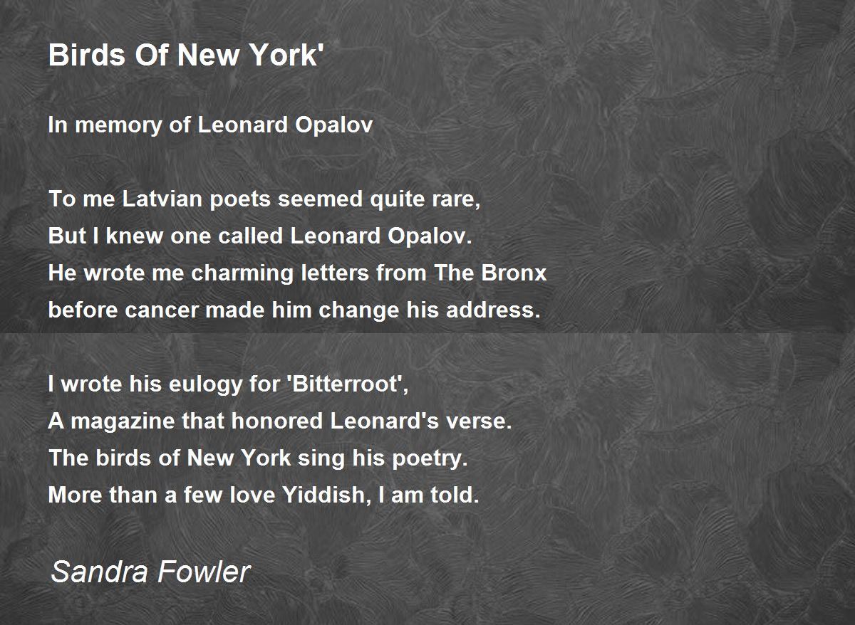 Birds Of New York' - Birds Of New York' Poem by Sandra Fowler