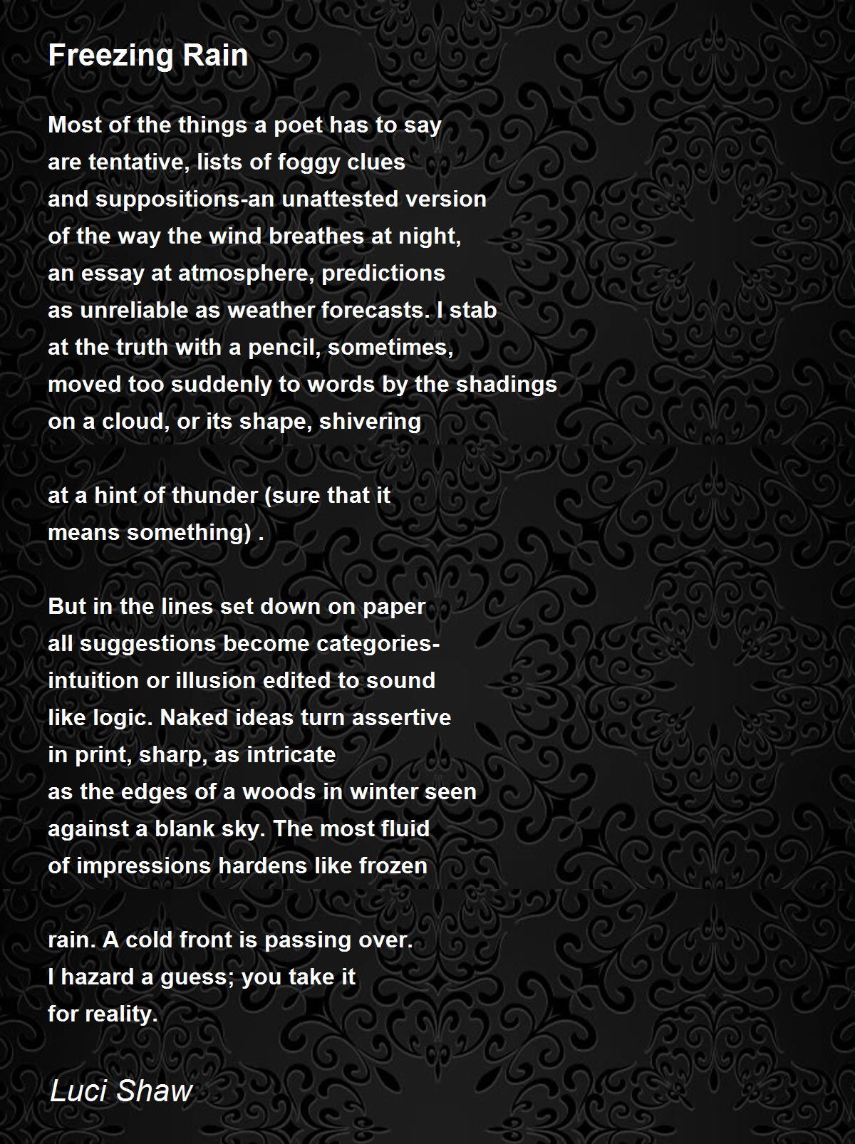 Freezing Rain Poem by Luci Shaw - Poem Hunter