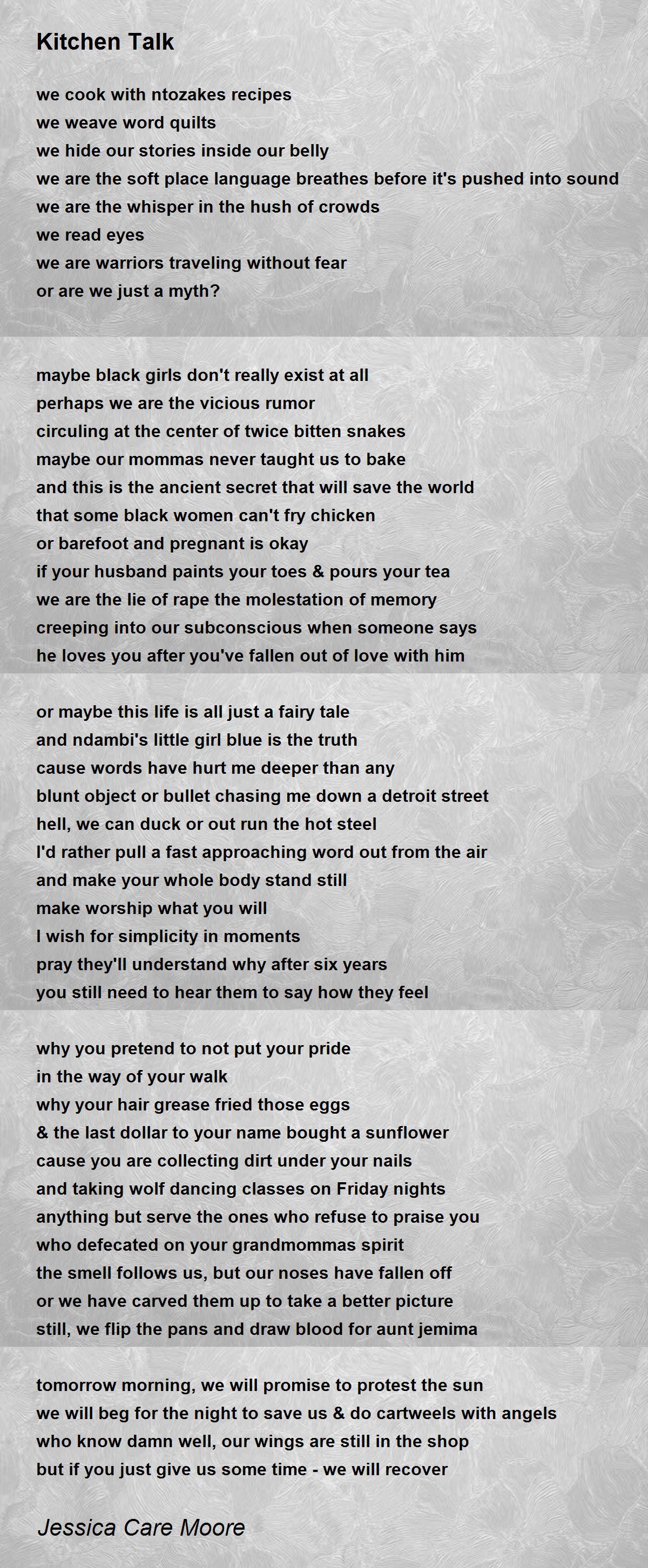 Kitchen Talk Kitchen Talk Poem by Jessica Care Moore