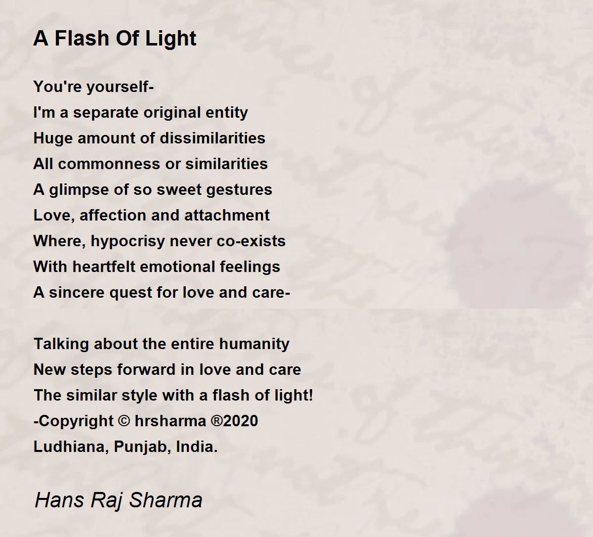A Flash Of Light Poem by Hans Raj Sharma Poem Hunter