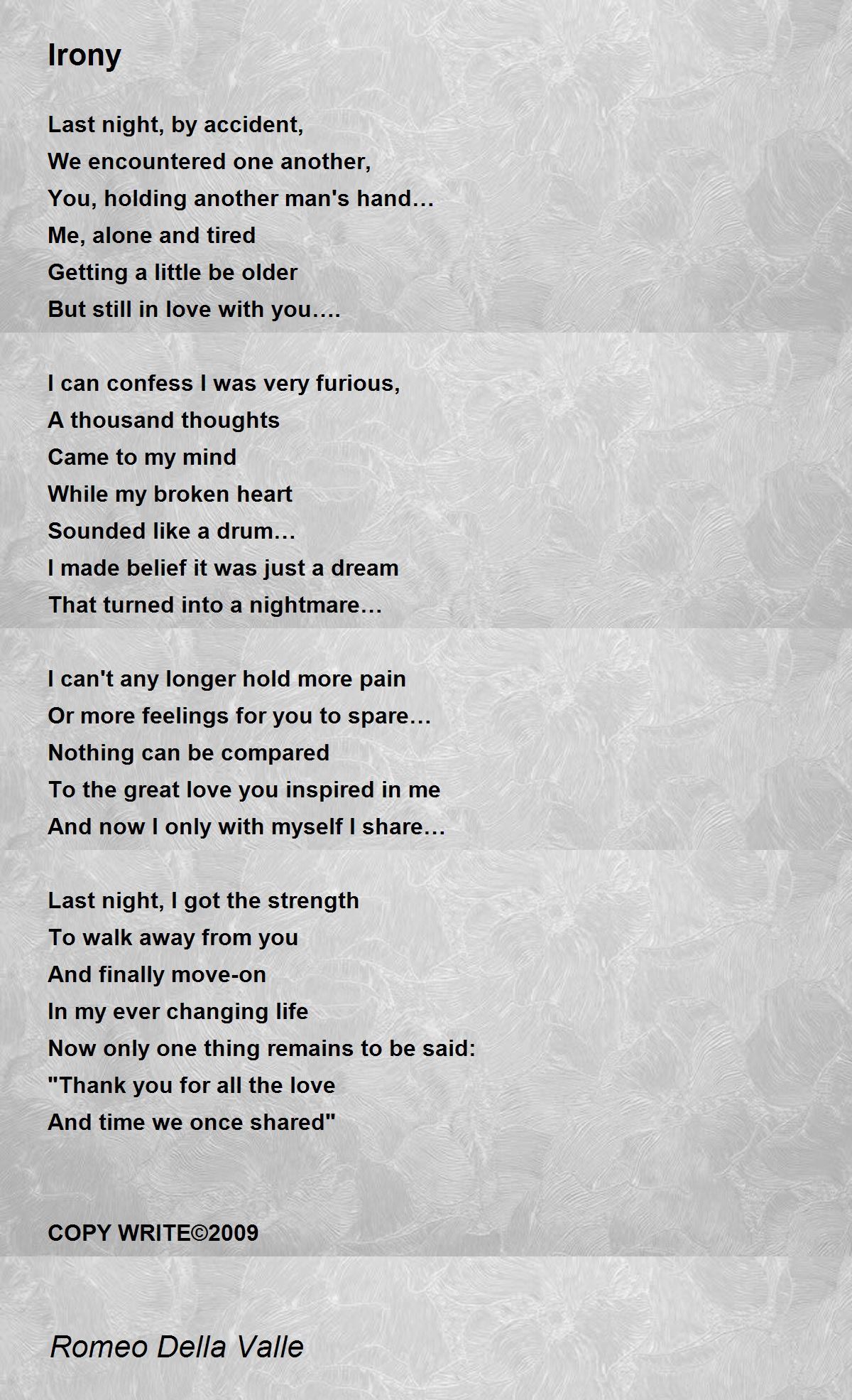 Irony Irony Poem by Romeo Della Valle