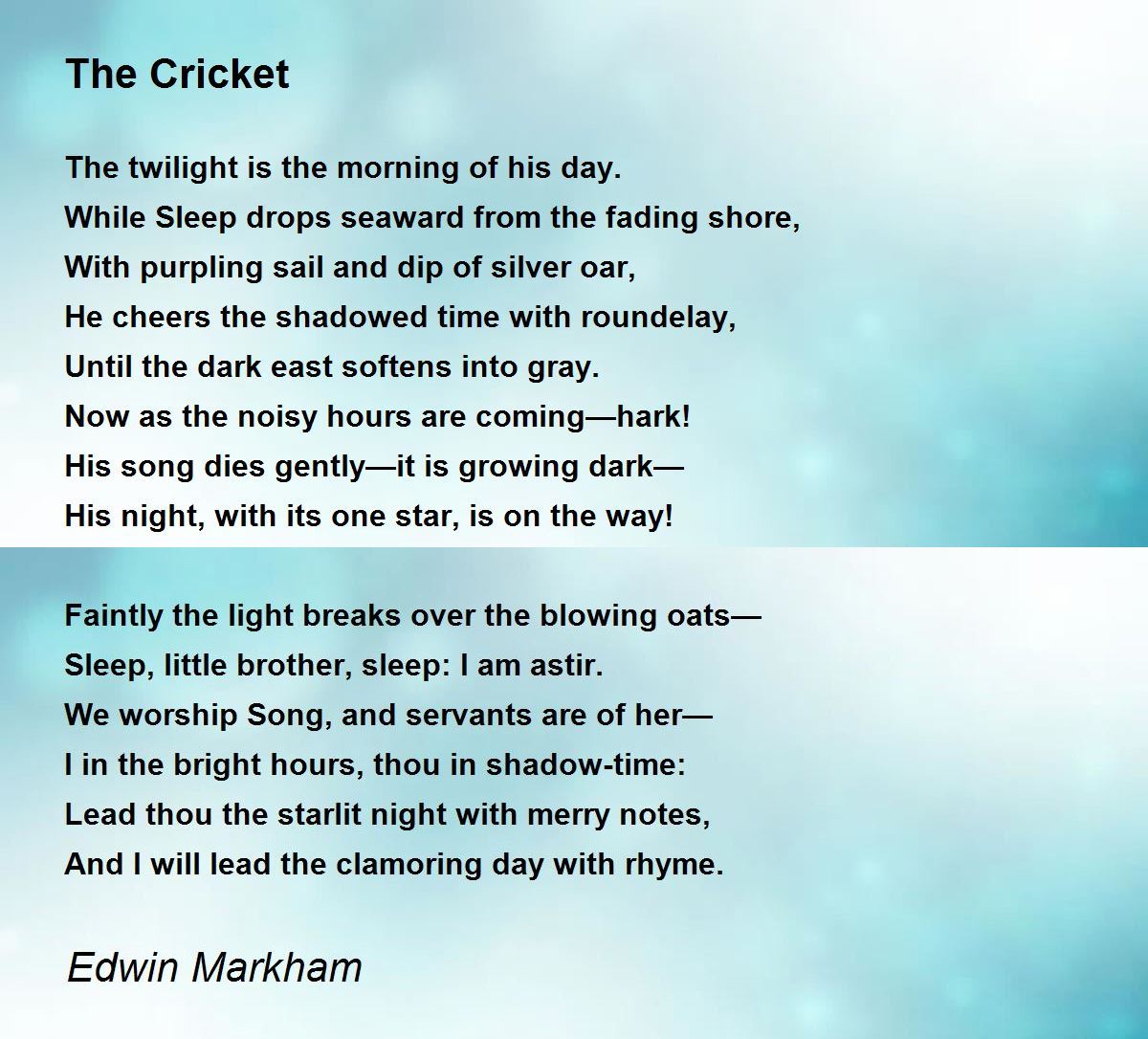 The Cricket The Cricket Poem by Edwin Markham