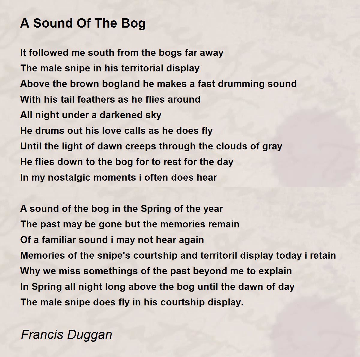 A Sound Of The Bog Poem by Francis Duggan Poem Hunter