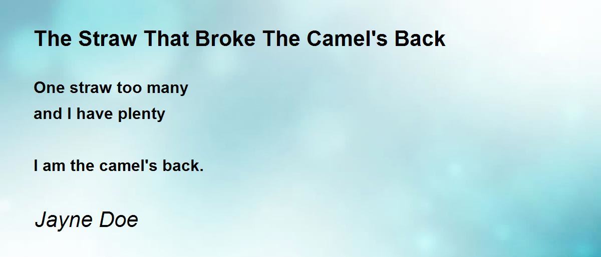 The Straw That Broke The Camel's Back by Jayne Doe The Straw That