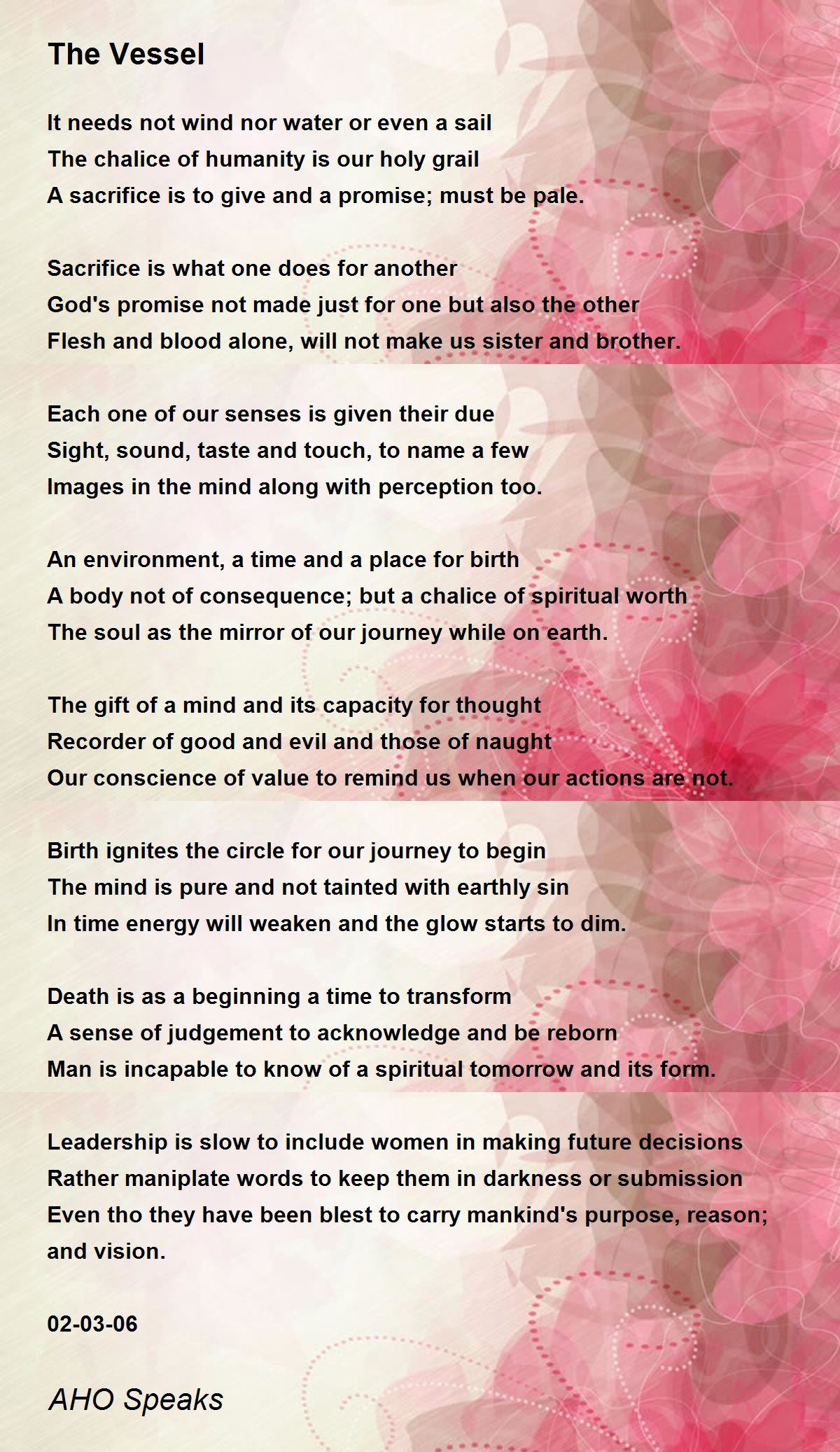 The Vessel by AHO Speaks The Vessel Poem